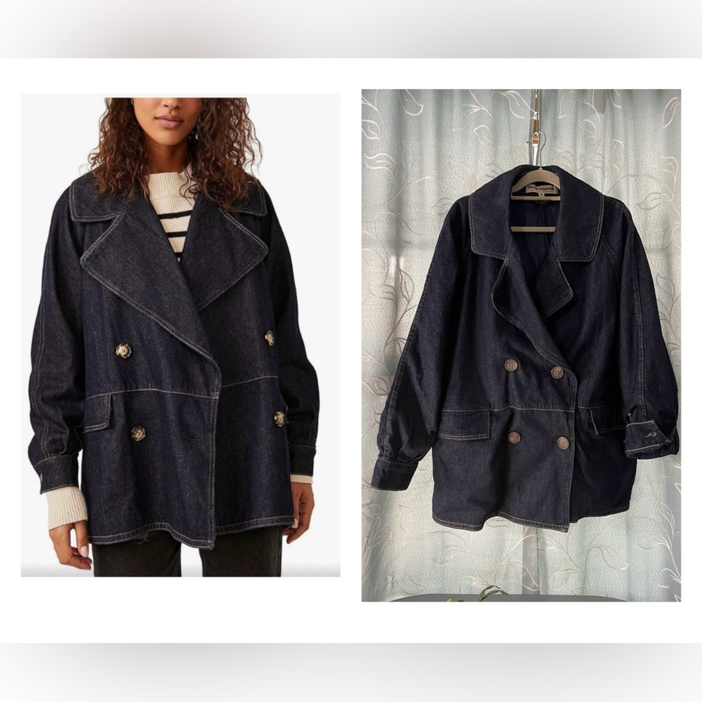 Free People Denim Car Coat in Rinse Wash. NWOT.